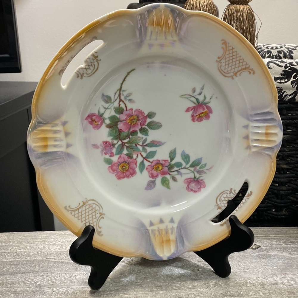 Lovely Floral Vintage Antique? Cake Plate Platter With Handles!